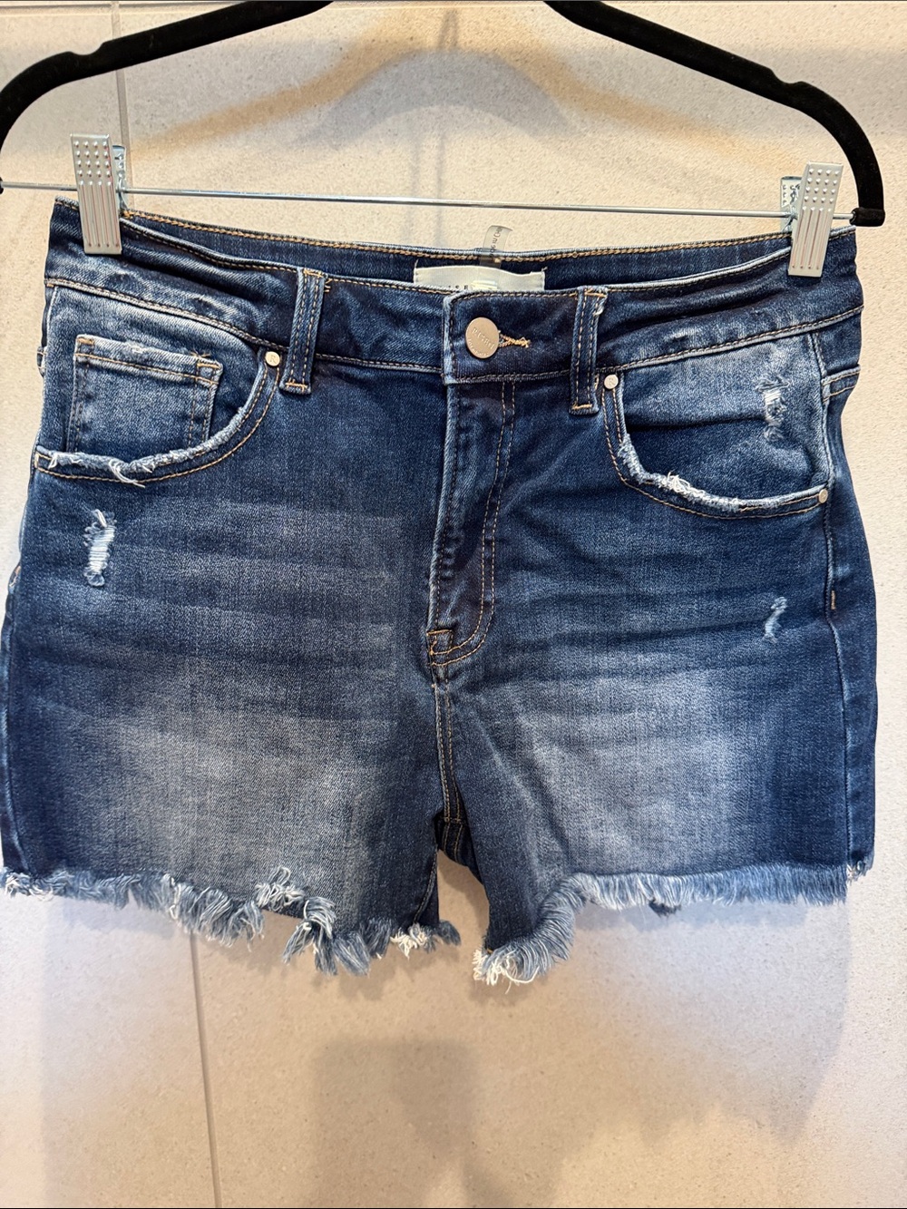 Risen Jeans Women's Dark Blue Distressed Denim Cutoff Shorts